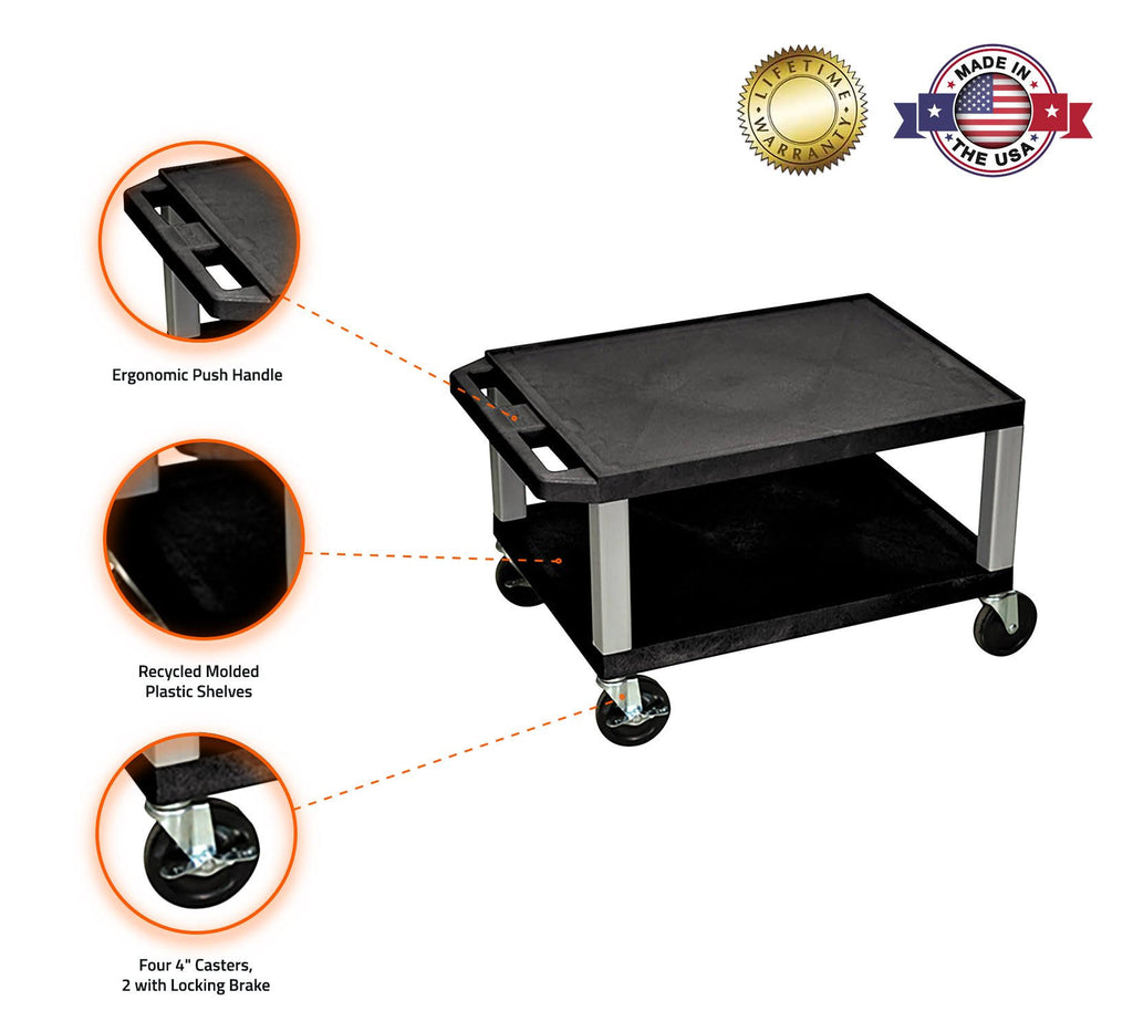 Black 2 Shelf AV Cart V8699