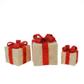 Set of 3 Lighted White Sisal Gift Boxes Christmas Yard Decorations D949650