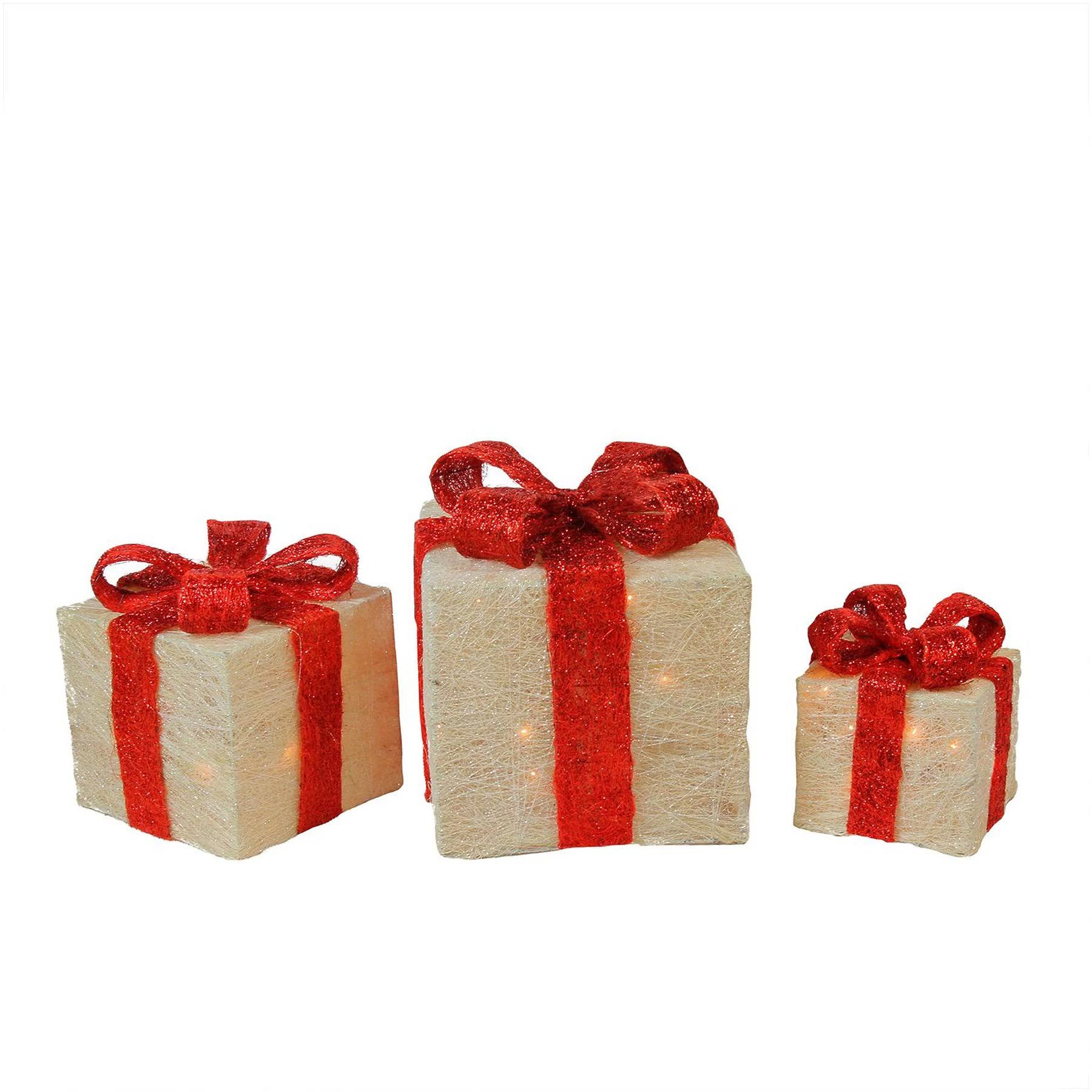 Set of 3 Lighted White Sisal Gift Boxes Christmas Yard Decorations D949650