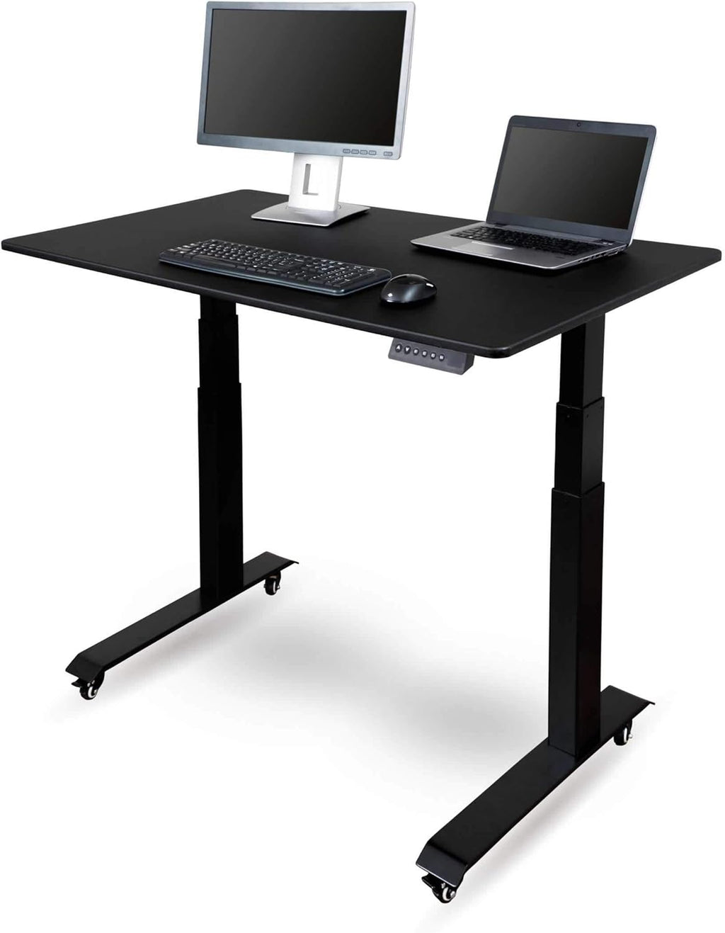 Electric Adjustable Height Standing Desk with Programmable Memory, Black Frame, Teak Top, 60" Wide L8282