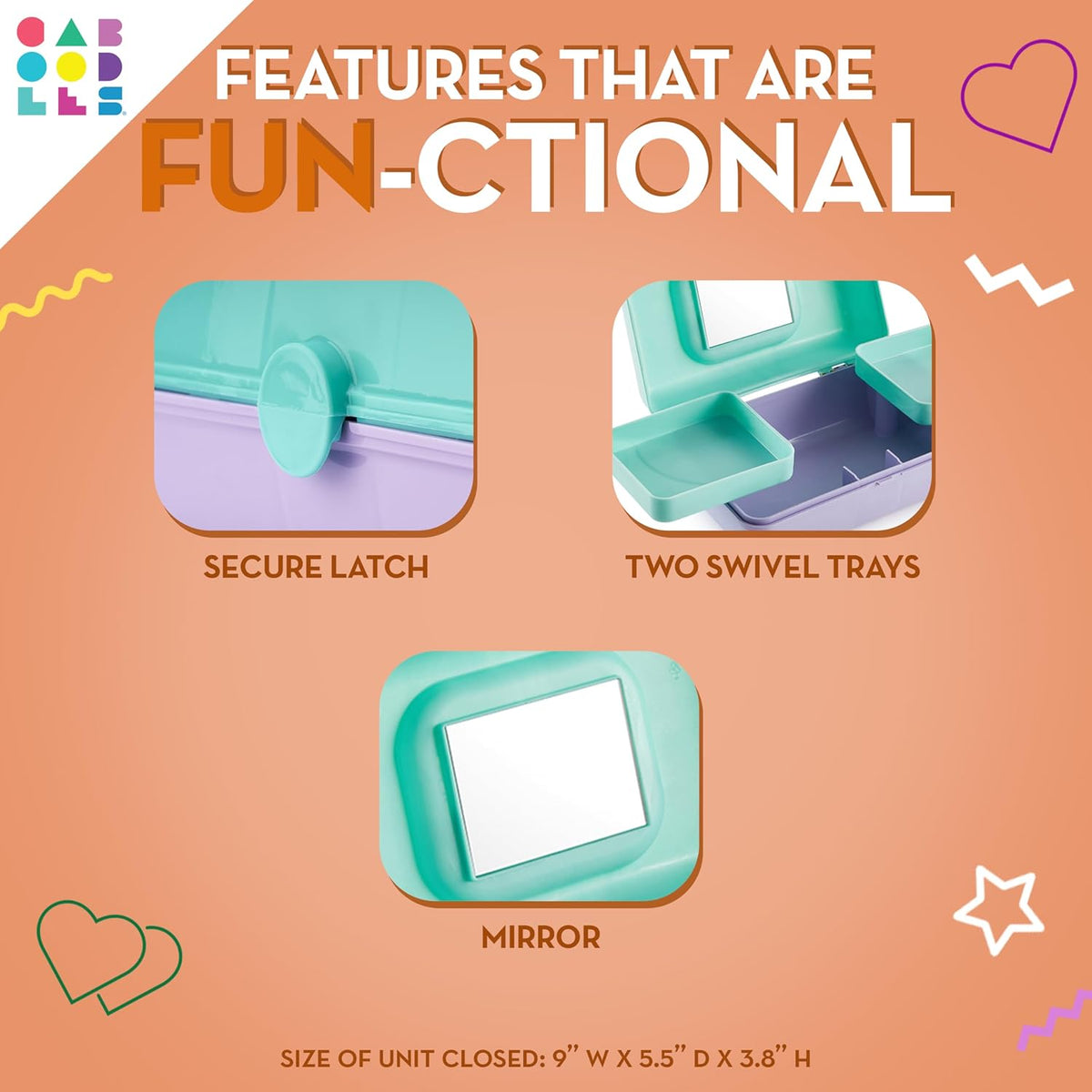 Two-Tone Peach on Seafoam Hard Plastic Makeup Box with 2 Swivel Trays M738813