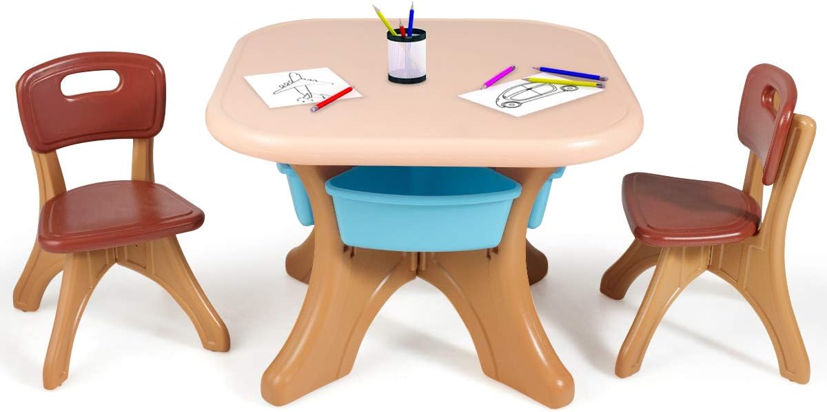 Pink 3 Piece Kids Table and Chair Set with Toy Storage Bins H457062