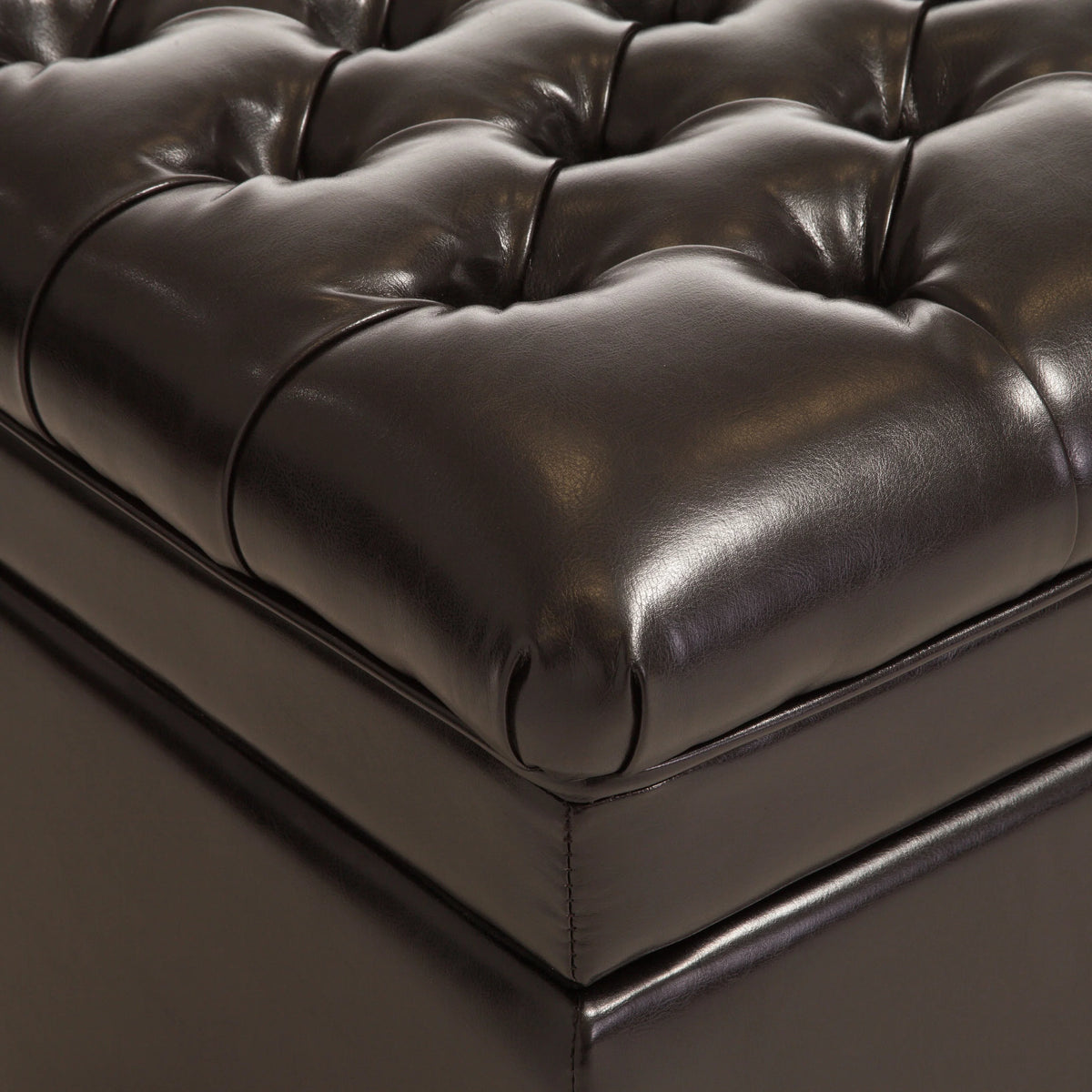 Espresso Bonded Leather Tufted Storage Ottoman Bench B646756