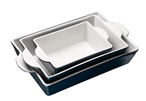 Set of 3 Navy Ceramic Casserole Dishes C661