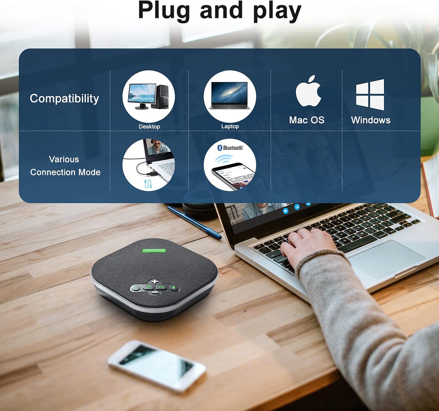 Bluetooth Speakerphone Conference Microphone with Daisy Chain Wireless Speakers P905886