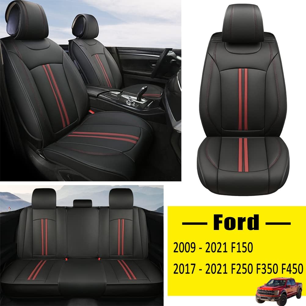 Black+Red Faux Leather Front Seat Covers N720