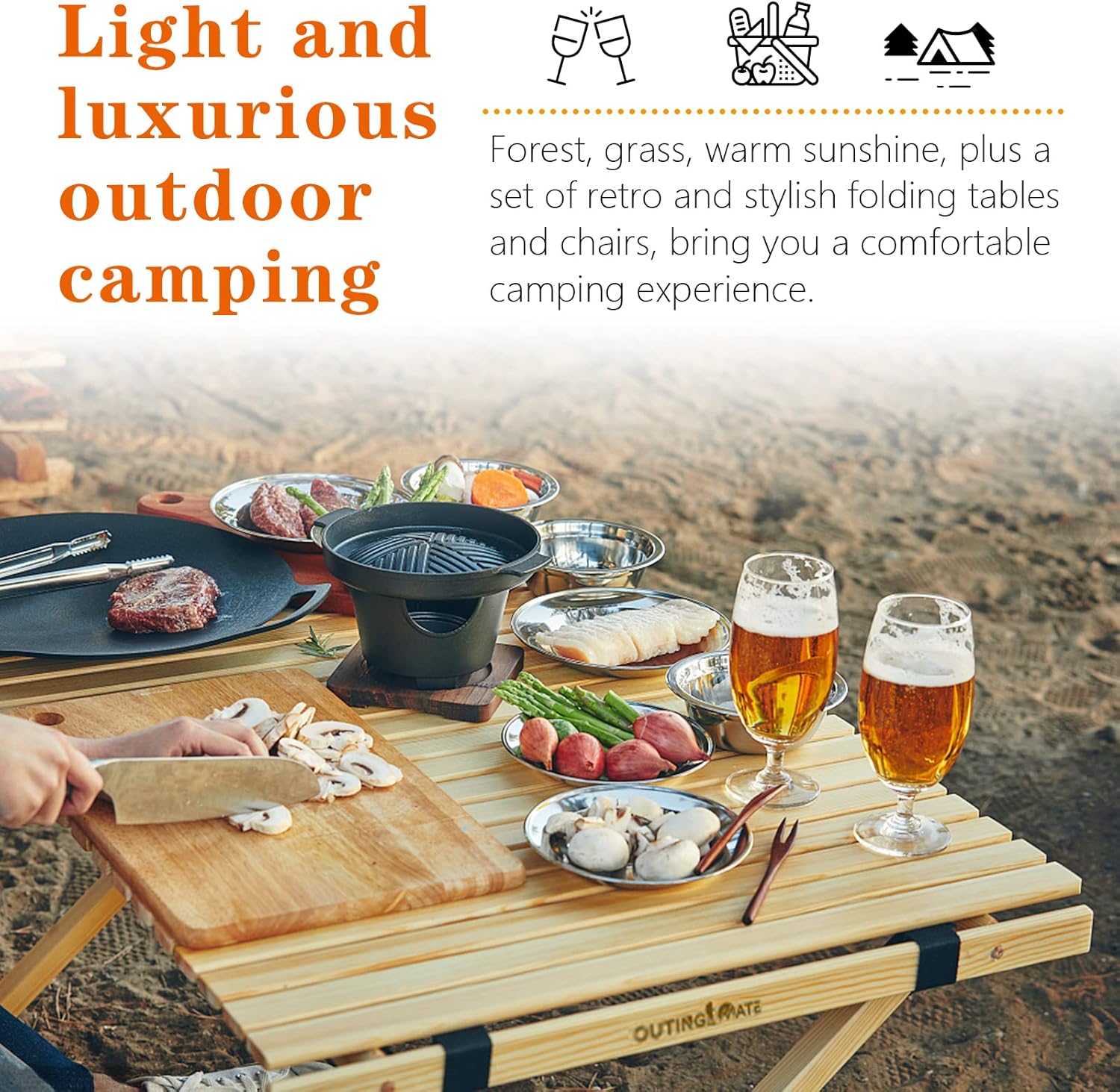 Solid Wood Folding Camping Table and Chair Set (Beech) B32691