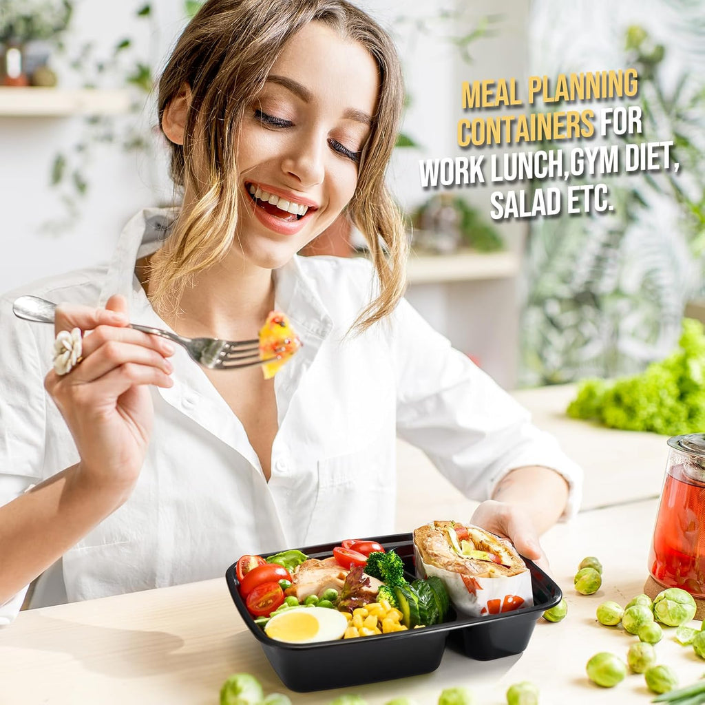 50 Pack 32oz 2 Compartment Meal Prep Container Microwave Safe BPA-Free Black Q7533