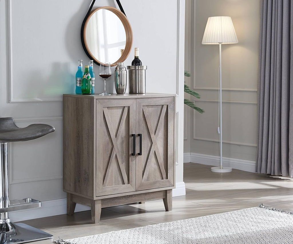 White Small Cabinet Sideboard with Wood Doors B97553