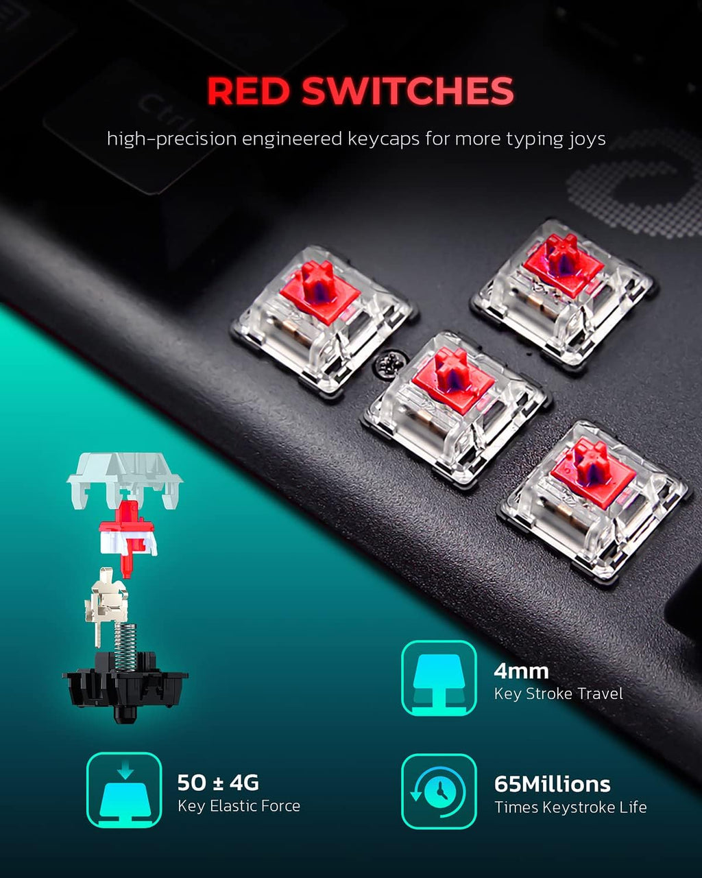 Full Size Red Switch Mechanical Gaming Keyboard with Detachable Wrist Rest L7126
