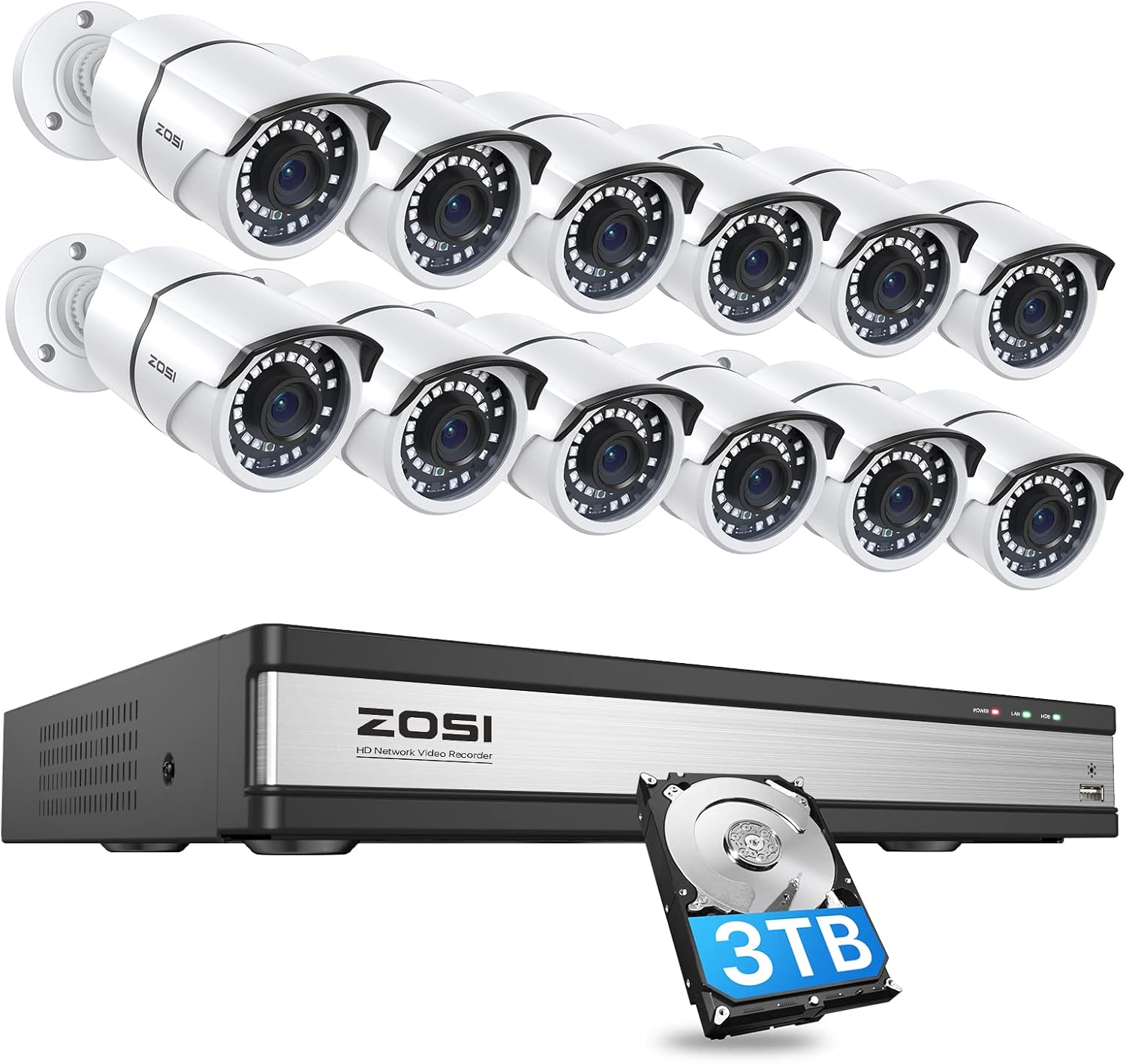 16CH 1080P Security Camera System with 2TB Hard Drive, 12PCS 1080P Outdoor Indoor Surveillance Cameras L41337