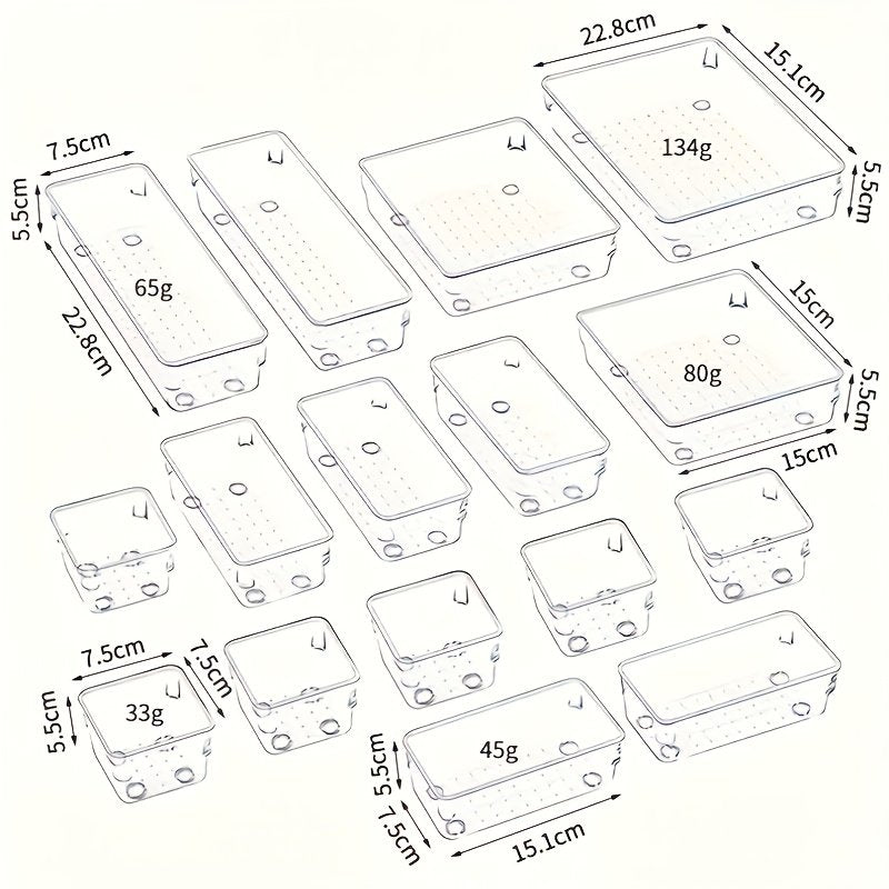 44pcs Clear Plastic Drawer Organizers Set with Non-Slip Pads U126882