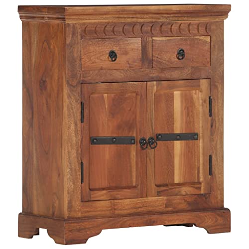 Rustic Sideboard Solid Acacia Wood Brown Two Doors Two Drawers 24.8"x11.8"x29.5" P18702