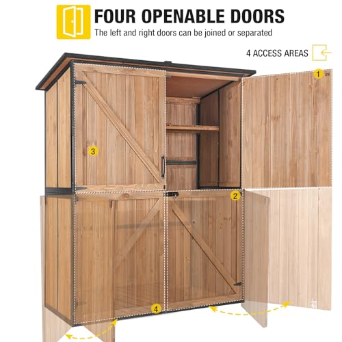 Outdoor Storage Shed with Metal Frame and Adjustable Shelfs (Brown) C32637