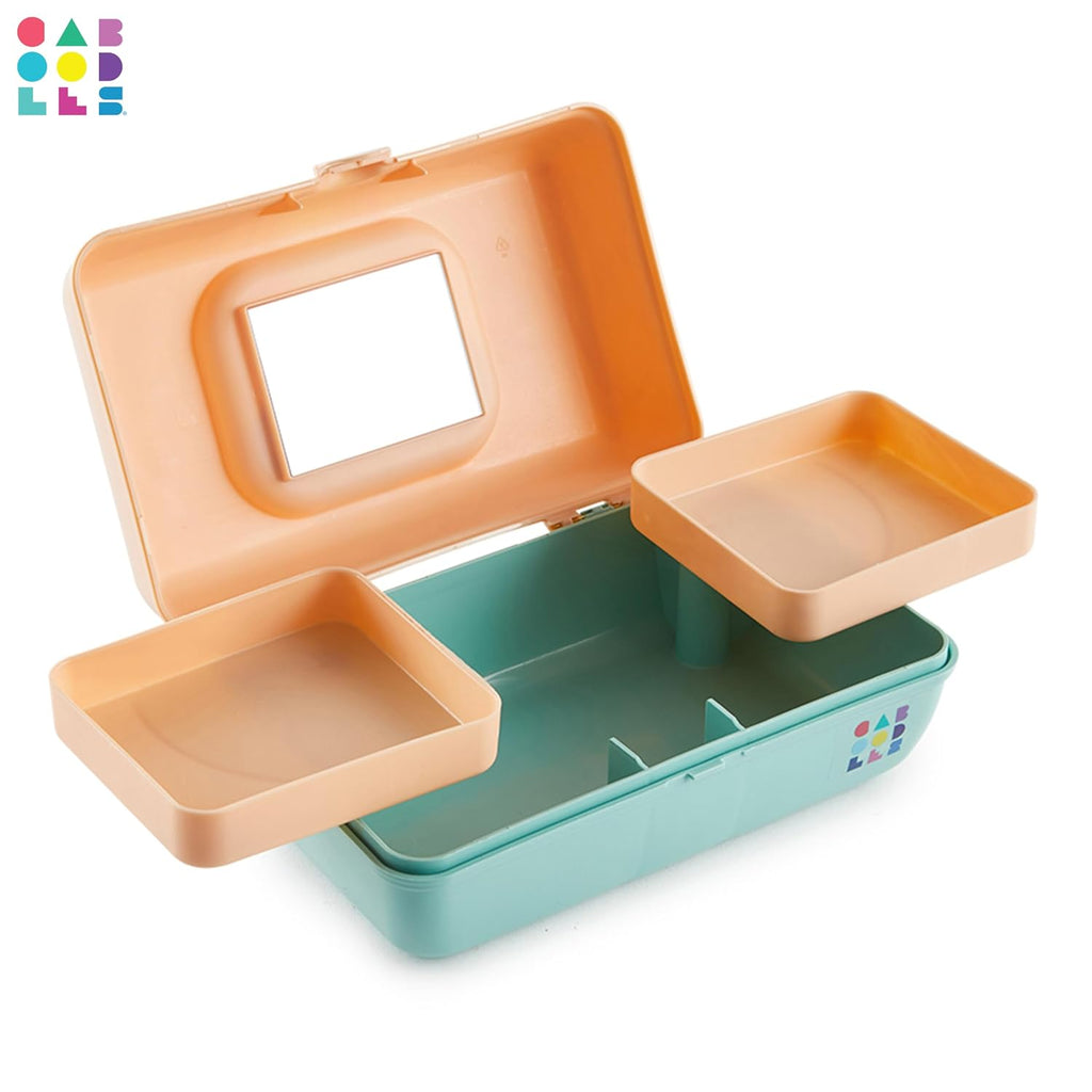Two-Tone Peach on Seafoam Hard Plastic Makeup Box with 2 Swivel Trays M738813