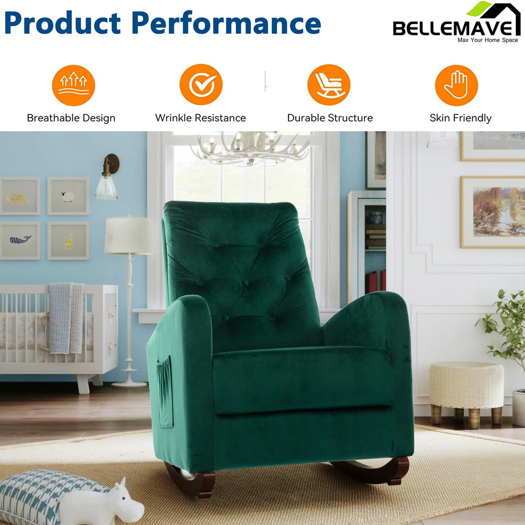 Green Velvet Upholstered Rocking Chair A431891