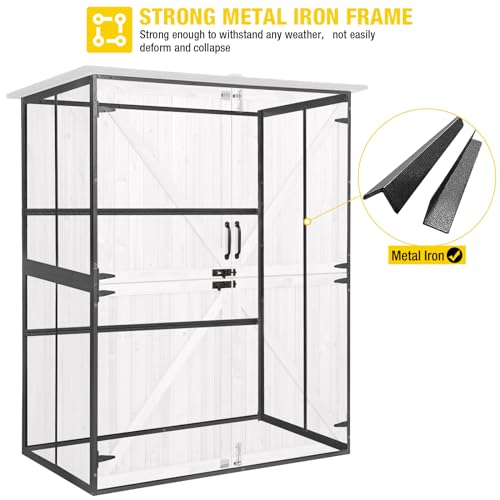 Outdoor Storage Shed with Metal Frame and Adjustable Shelfs (Brown) C32637