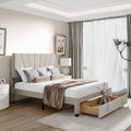 Beige Queen Size Velvet Upholstered Platform Bed with Drawer H4145