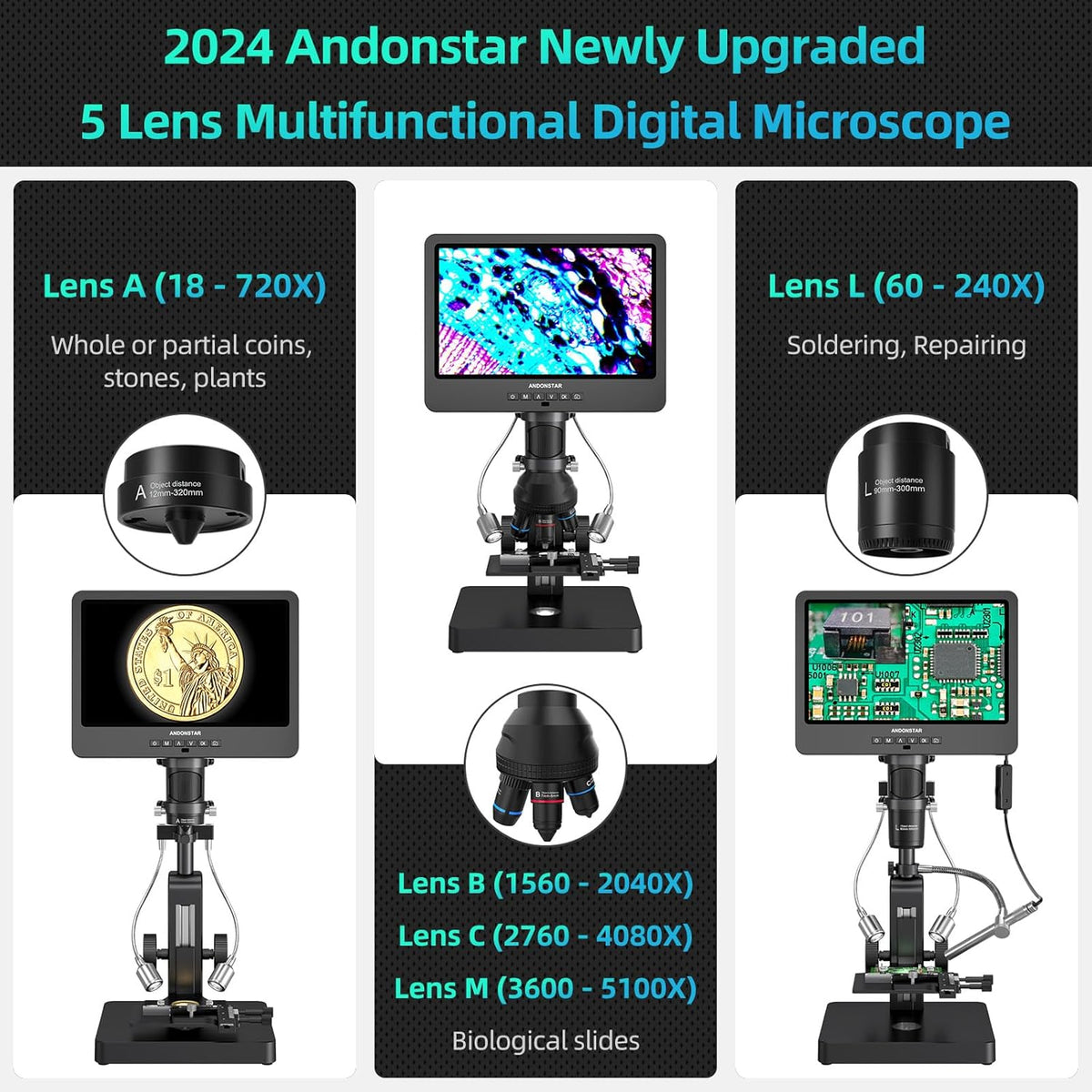20X-5000X HDMI Digital Microscope with 10.1'' LCD Screen A544804