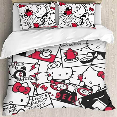 Kawaii Cat Printed Full Comforter Cover Set with 2 Pillowcase Z626290