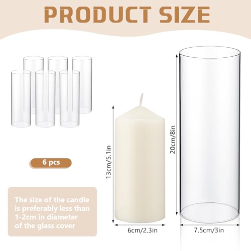 6 Sets Hurricane Candle Holder Sleeve with Pillar Candles Glass Clear Chimney Shade D16953