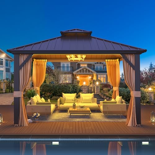 10' x 12' Hardtop Gazebo with Aluminum Frame and Galvanized Steel Double Roof R646