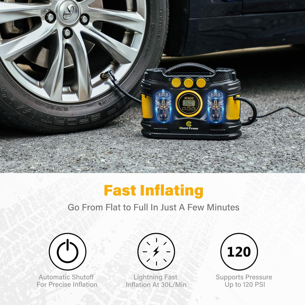 Portable 12V DC/120V AC Tire Inflator with Digital Pressure Gauge D385294