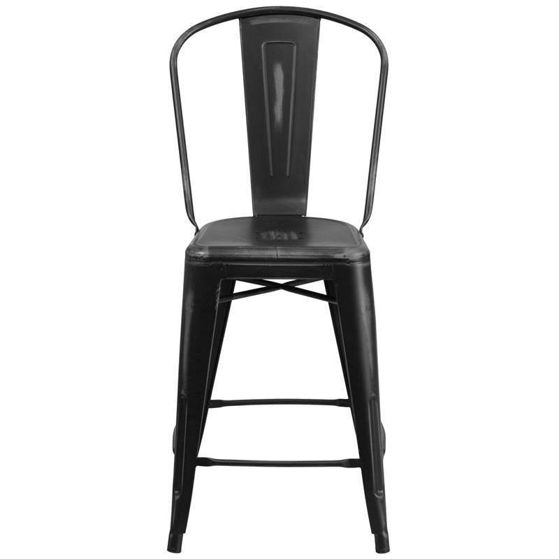 Distressed Metal Counter Height Barstool Black B7006