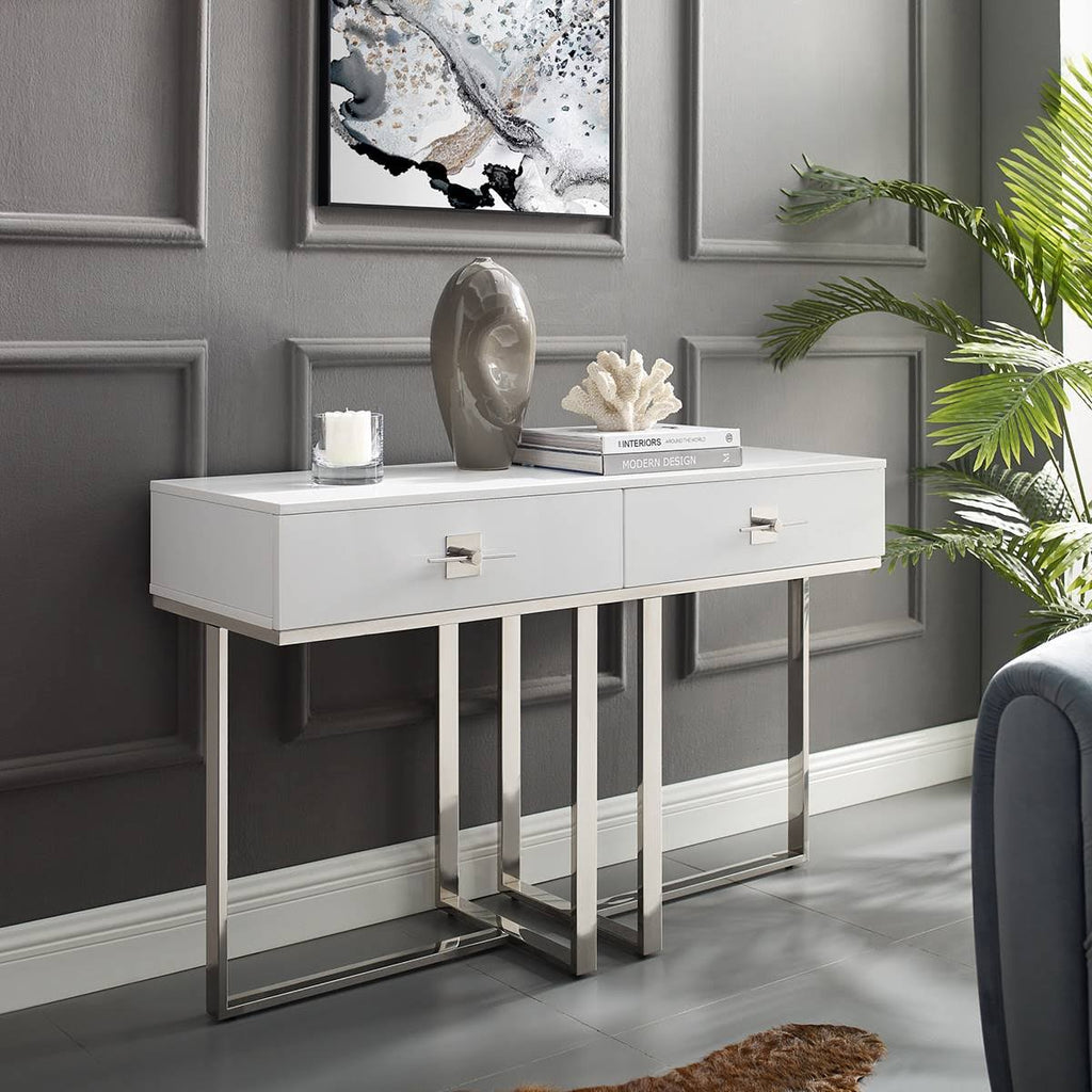High Gloss Stainless Steel 2 Drawers Console Table S169
