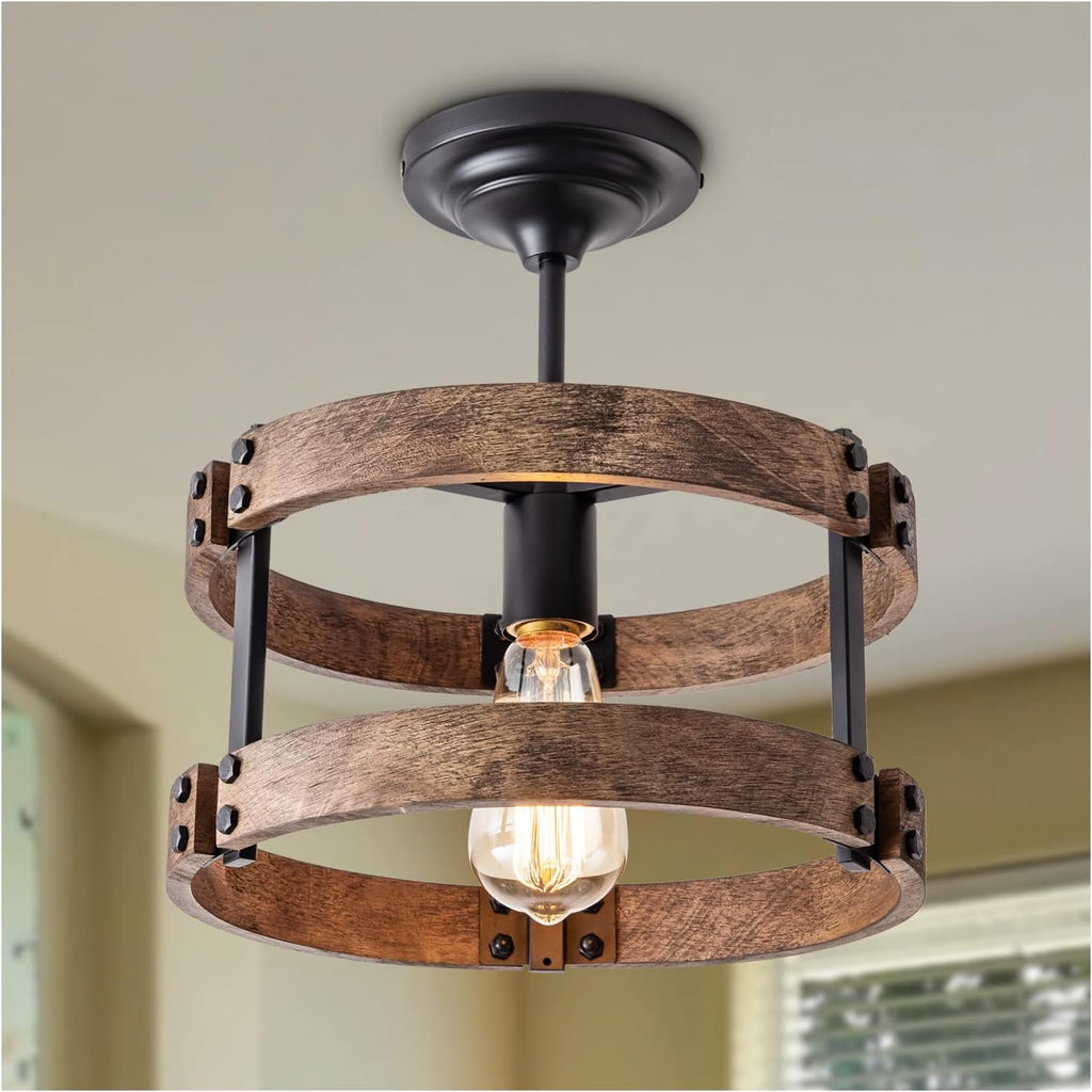 Wooden Semi Flush Mount Ceiling Light U17885