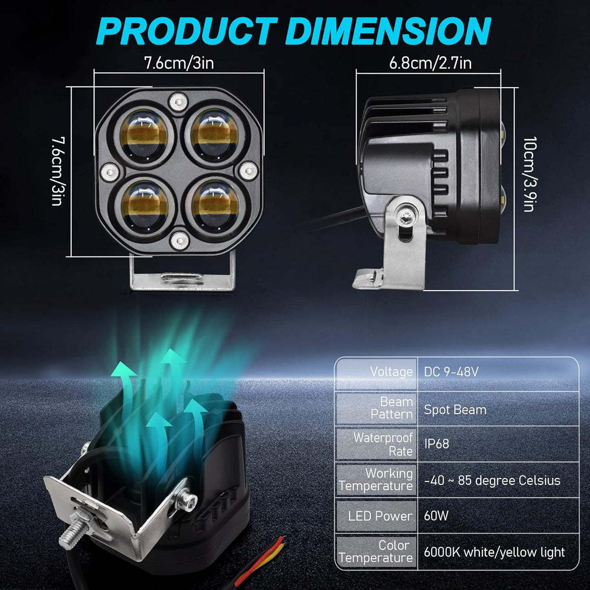 3” Dual Color Spot LED Work Lights T65827