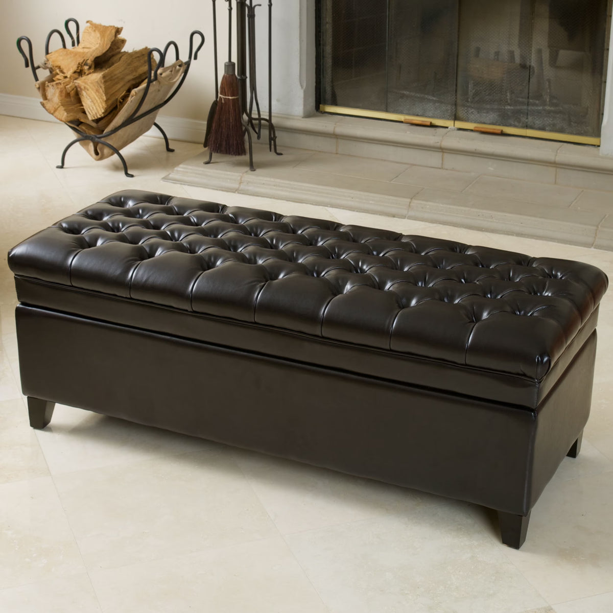 Espresso Bonded Leather Tufted Storage Ottoman Bench B646756