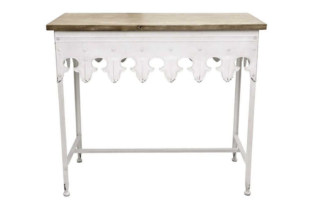Antiqued White Metal Table with Wood Top R53482