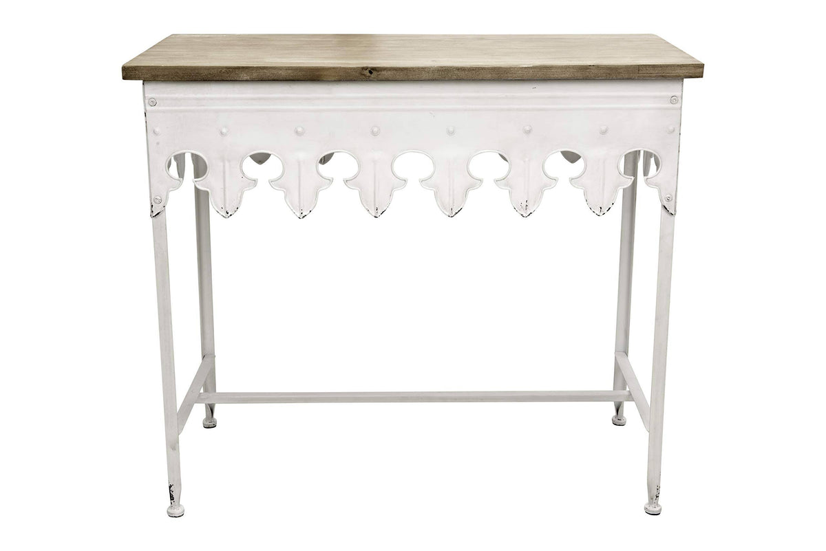 Antiqued White Metal Table with Wood Top R53482