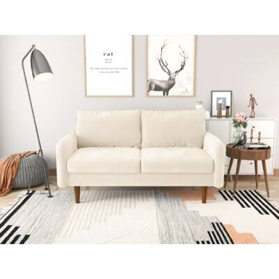 Beige Velvet Round Arm Loveseat E7623