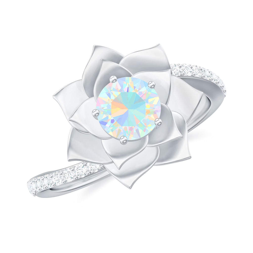 Ethiopian Opal Bypass Flower Engagement Ring with Diamond, 925 Sterling Silver L333122