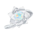 Ethiopian Opal Bypass Flower Engagement Ring with Diamond, 925 Sterling Silver L333122