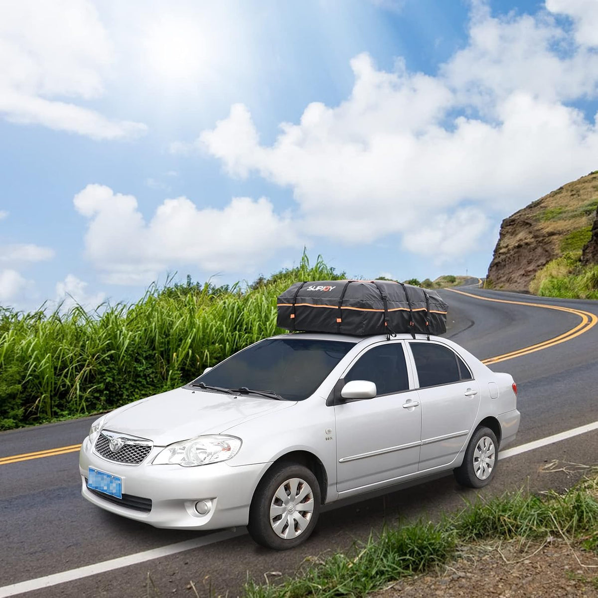 20 Cubic Feet Waterproof Soft Shell Rooftop Cargo Carrier with Reflective Strip and Anti-Slip Mat T79624