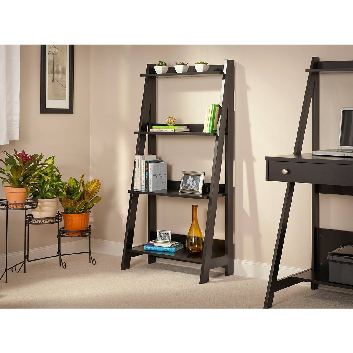 Classic Black Ladder Bookcase V168
