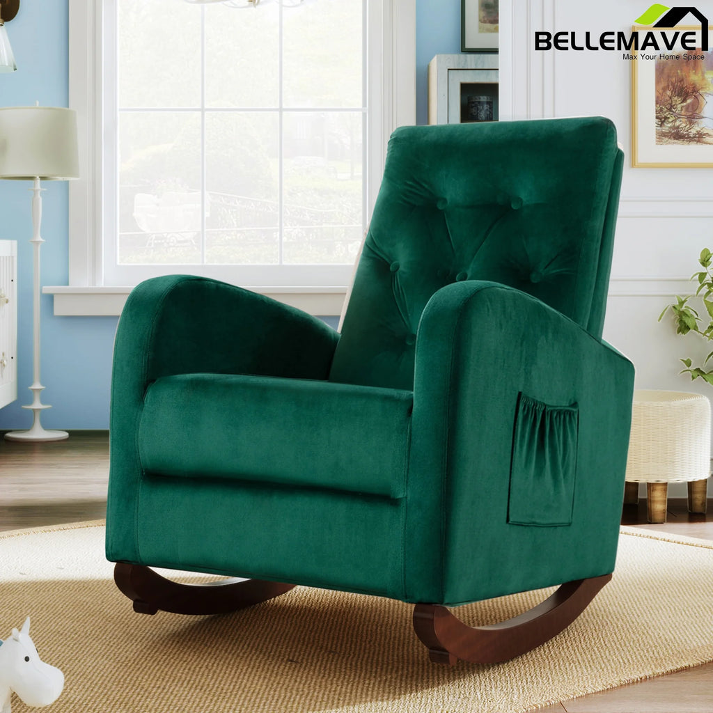 Green Velvet Upholstered Rocking Chair A431891