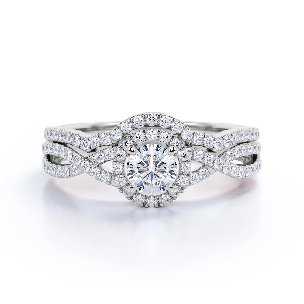 10k White Gold Diamond Halo Wedding Ring Set U5555