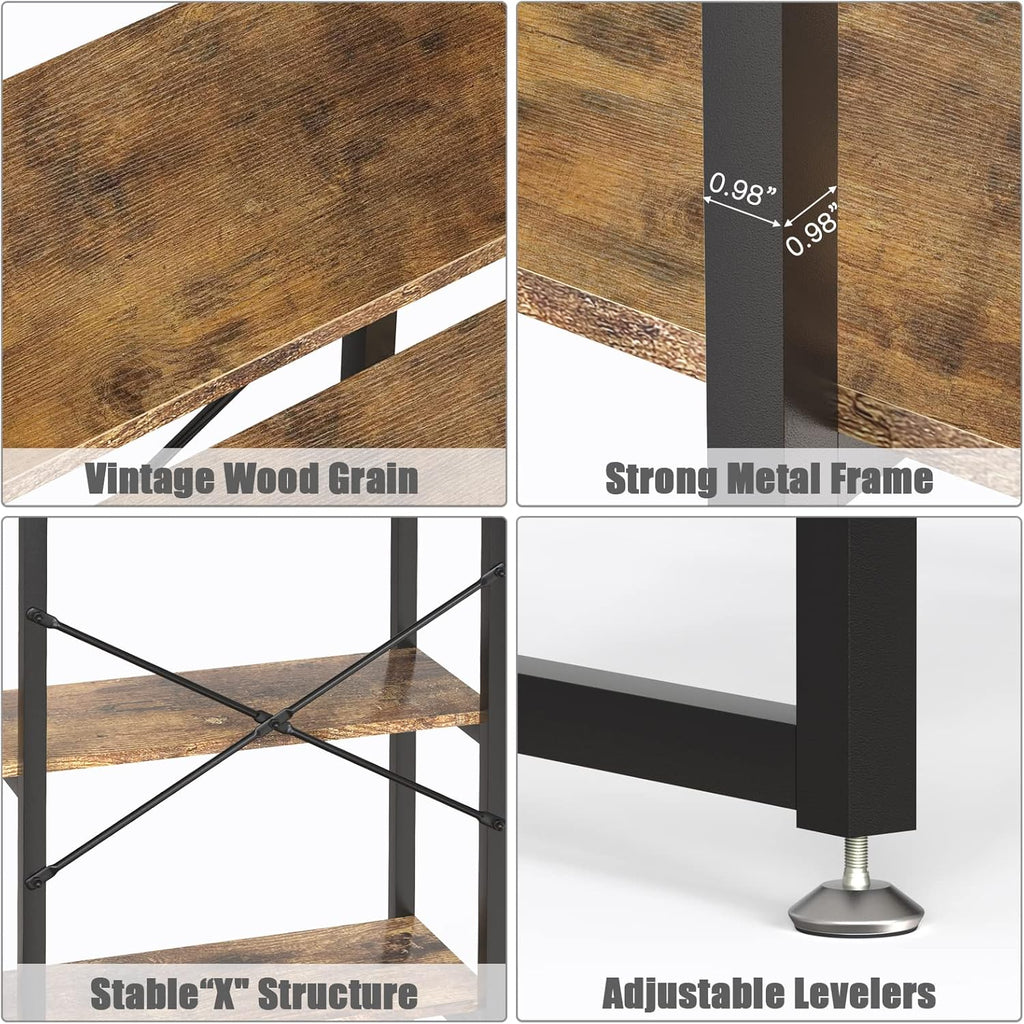 Rustic Brown 4 Tiers Metal Frame Bookshelf N7740