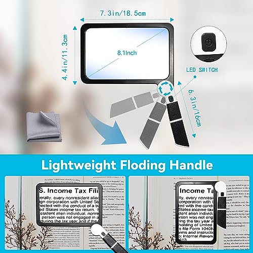 3X Large Rectangle Lighted Magnifier with Dimmable LED D1207