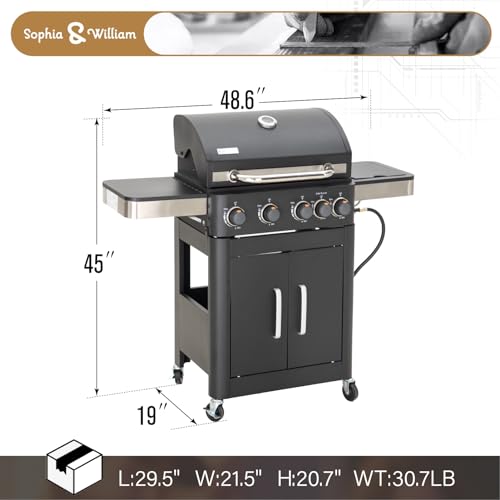 Charcoal and Propane Gas Grill Combo with Side Burner & Porcelain-Enameled Cast Iron Grate, Dual Fuel BBQ Grill, 690 SQIN Cooking Area V109