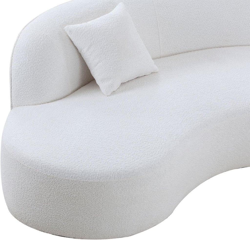 White Boucle Curved Sofa with Chaise 2 Set J3319