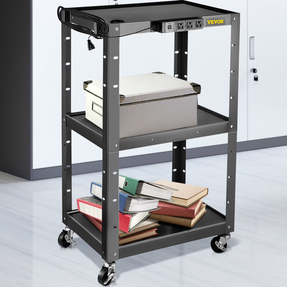 3-Shelf Steel AV Cart with Electric Power Cord W677