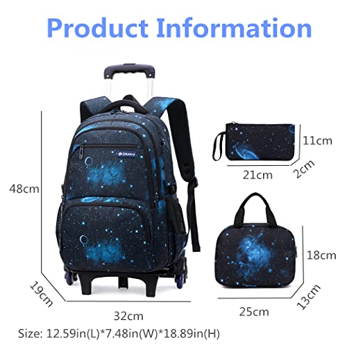 Galaxy Print Rolling Backpack Boys Bookbag on Wheels P2810