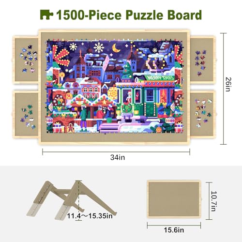 1500 Pieces Wooden Tilting Rotating Puzzle Board with Drawers and Cover F261426