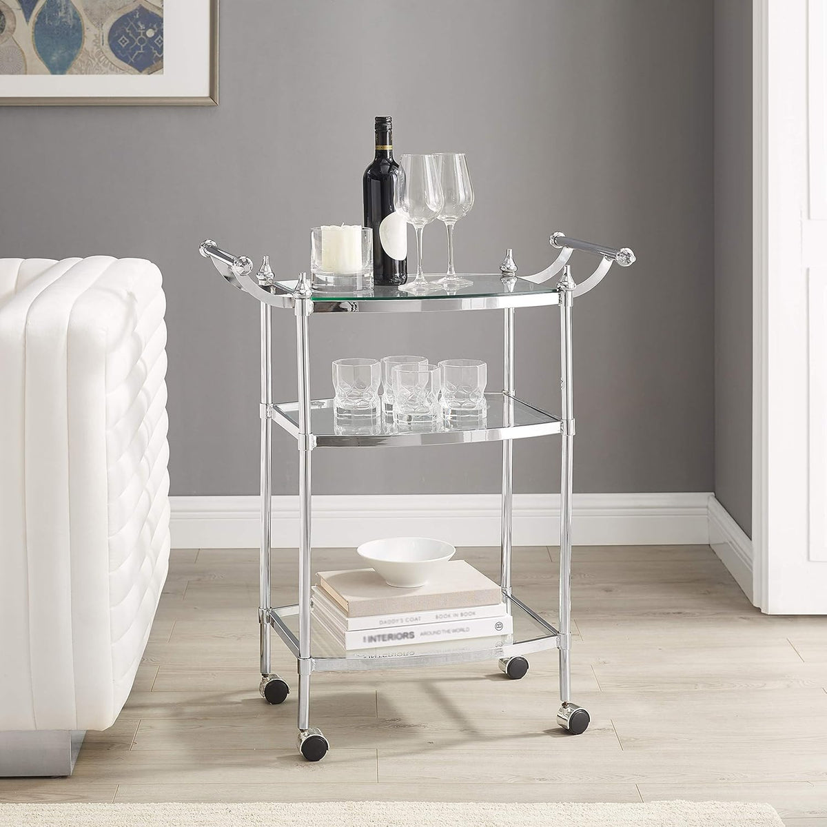 Chrome and Clear Glass Mobile Bar Cart X6640