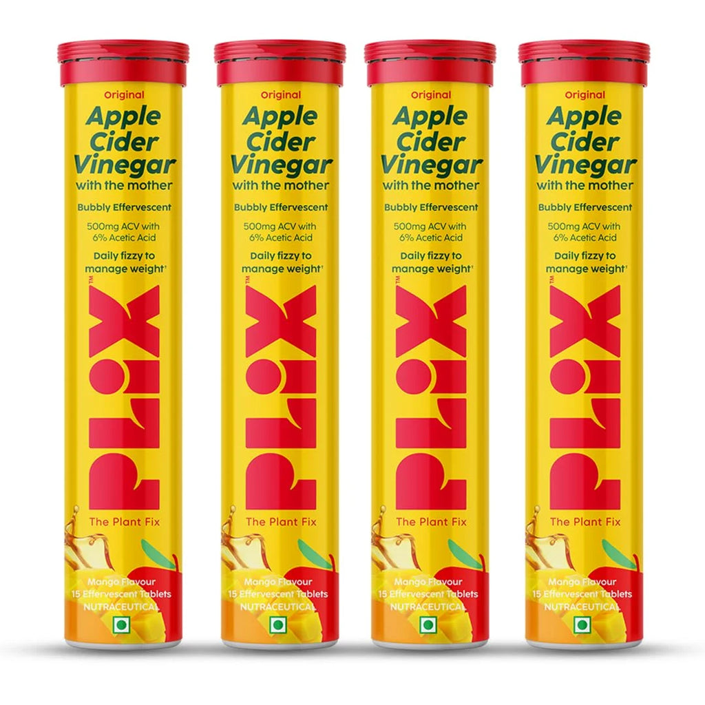 Apple Cider Vinegar 15 Effervescent Tablets with mother, vitamin B6 & B12, Pack of 4 (Mango) K131068